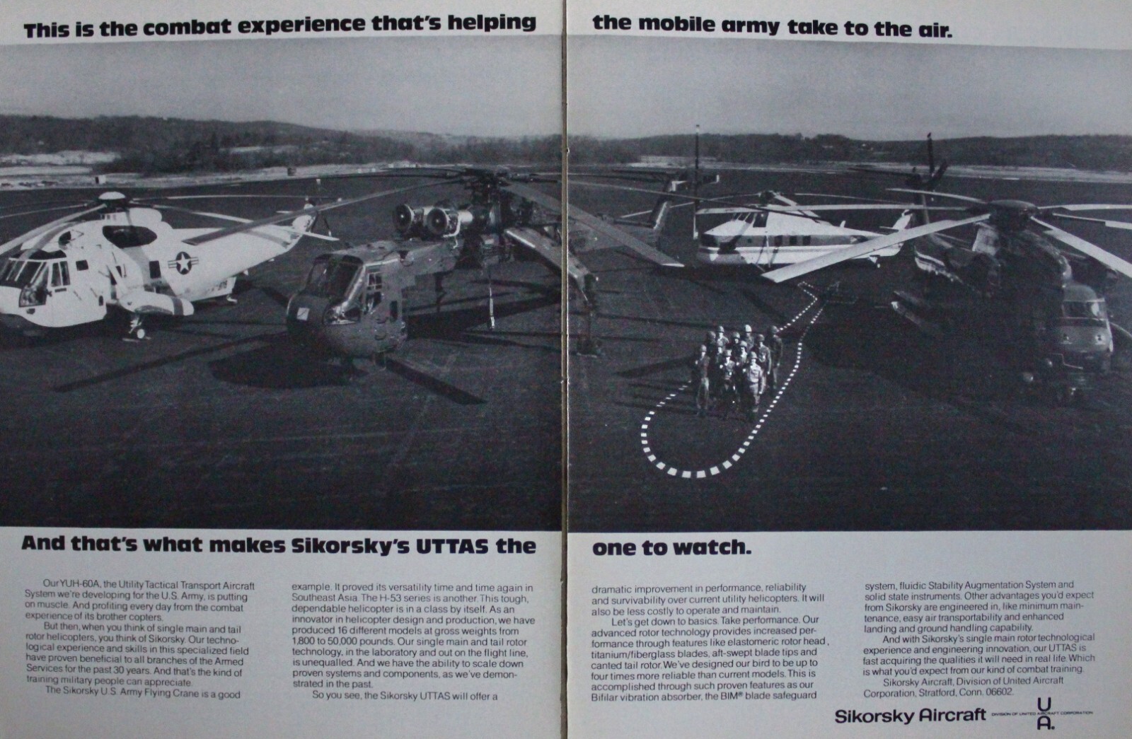 Sikorsky Helicopter Magazine Ad Picture Lined Up Vintage Original Art Decor
