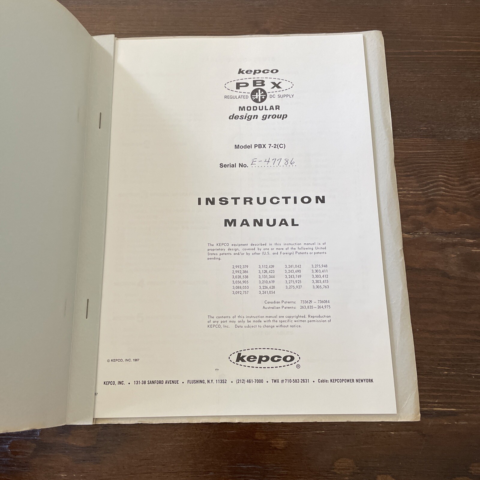 Kepco PBX 7-2C Instruction Manual 1967