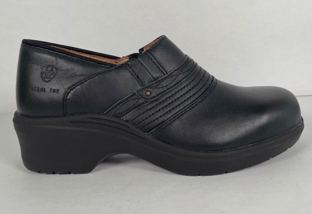 Ariat Safety Clogs Womens Size 9.5 B Black Leather Slip On Steel Toe Work Shoes