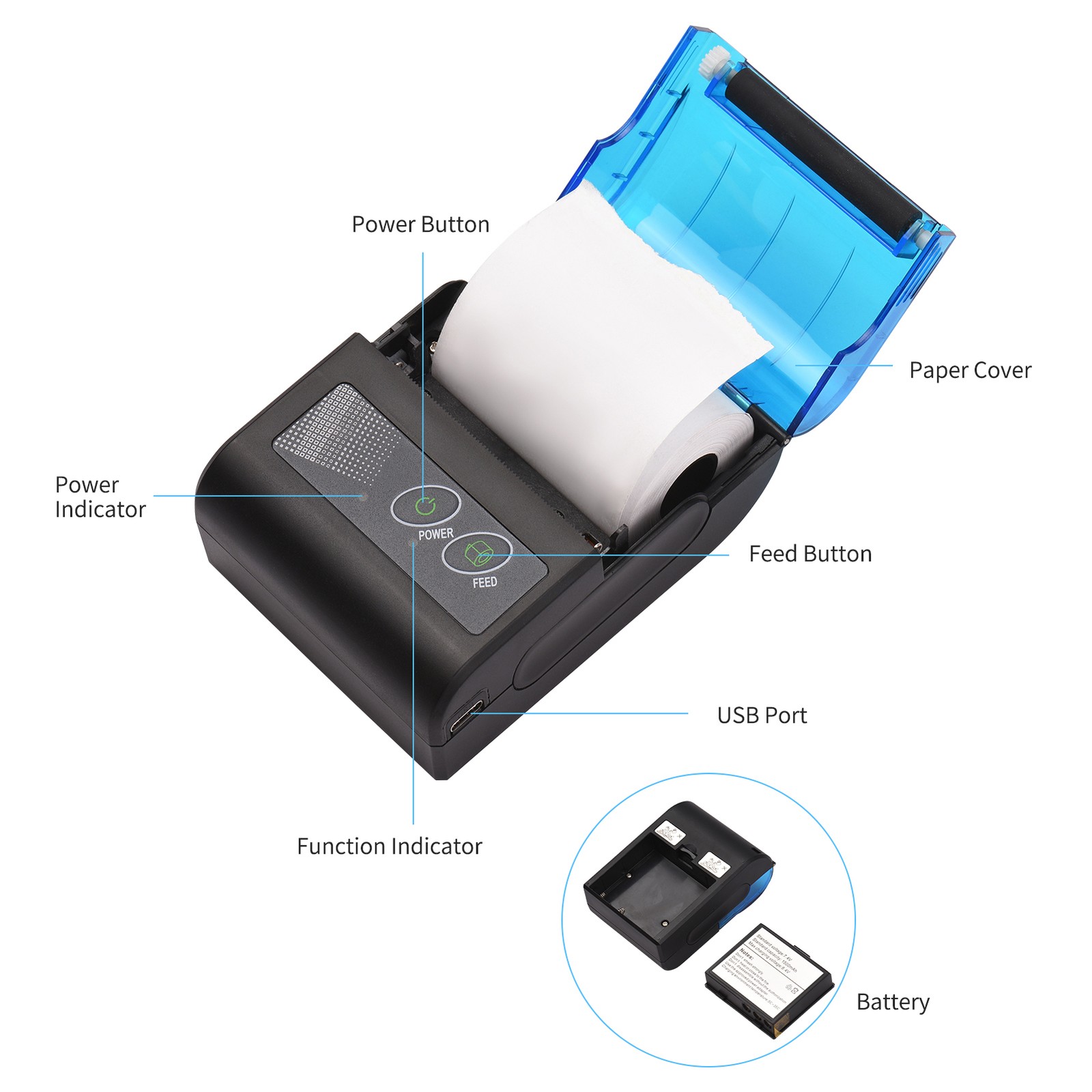 1-Bisofice MIni 58mm Portable Thermal Receipt Printer Wireless BT POS Printer