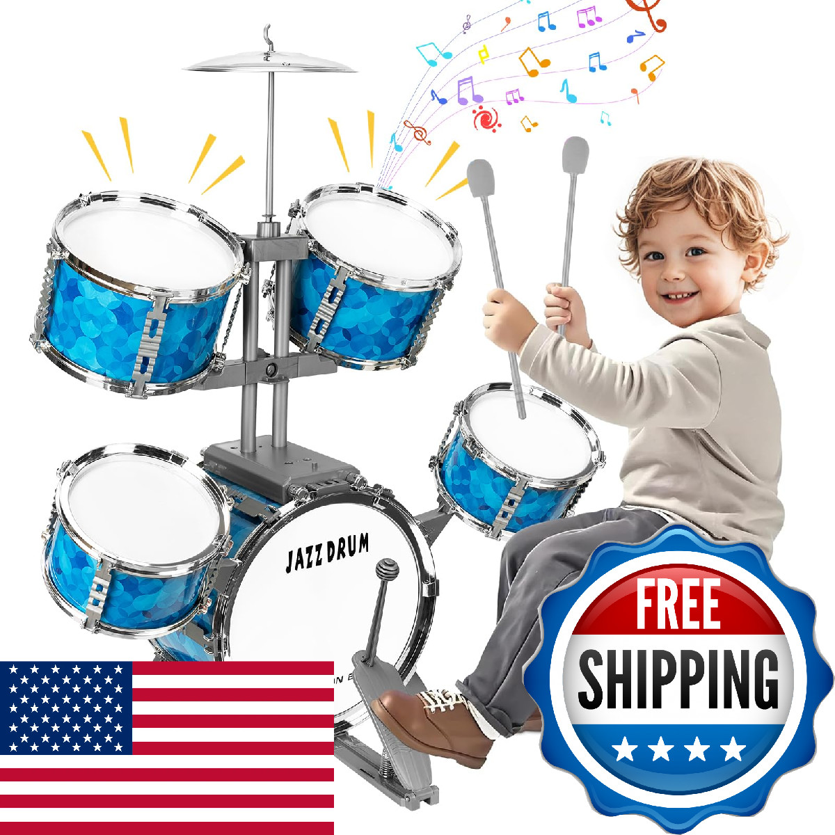 Oonewiser Kids Drum Set 5 Piece Drums Set For Toddlers 3-5 Toddler Drum Set 5-7