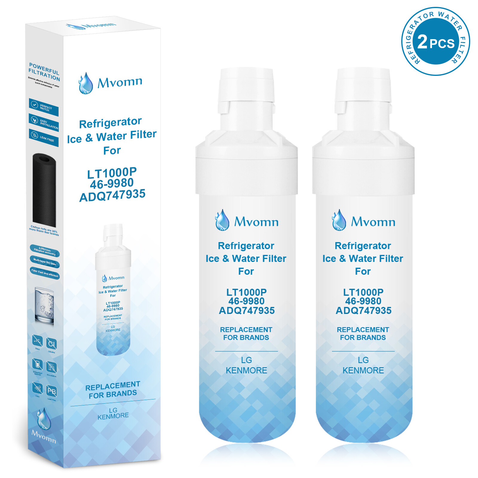 MVOMN RWF4700AB Fit for LG LT1000P MDJ64844601 ADQ74793501 LT1000PC, 2 PACK,