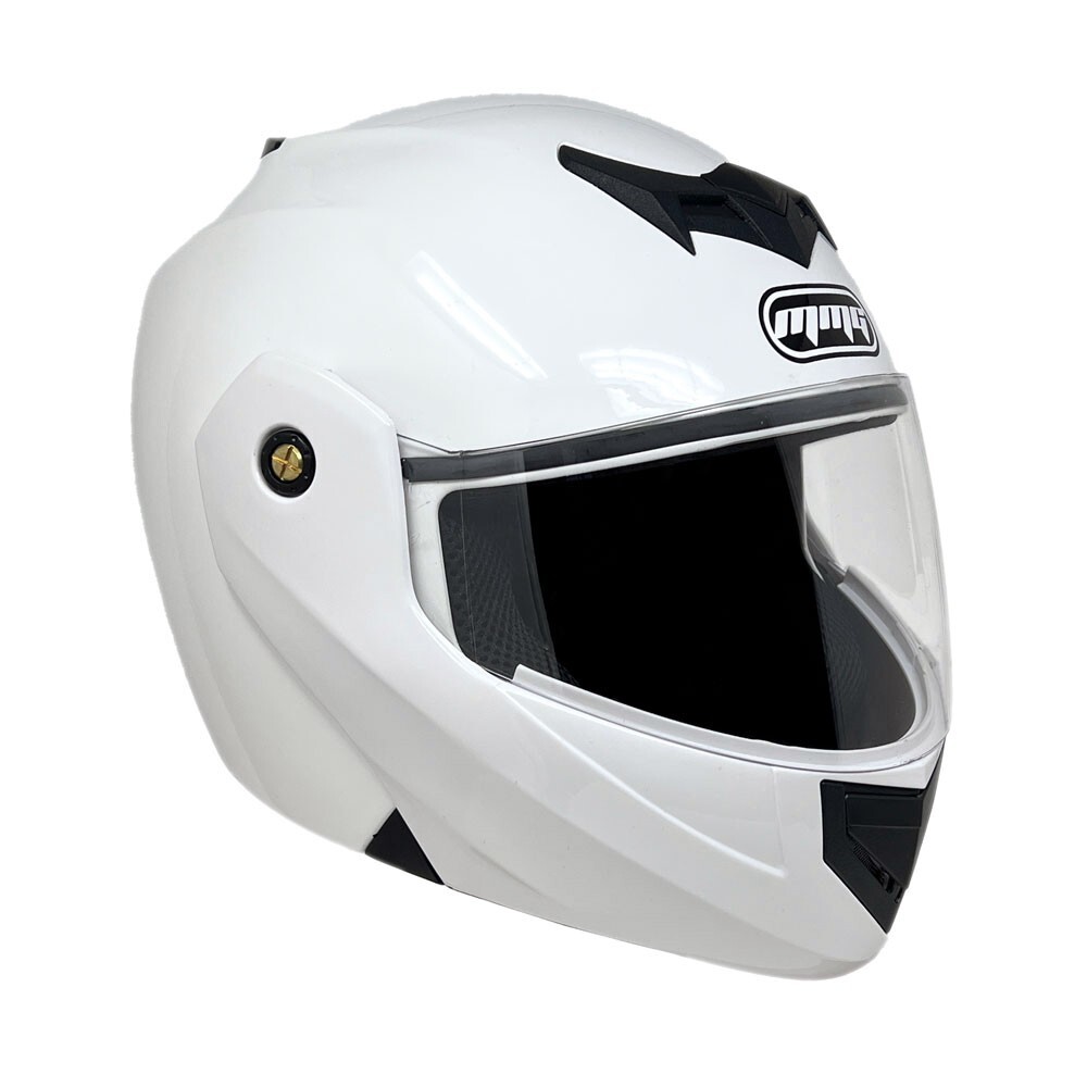 MMG Adult Motorcycle Modular Full Face Helmet Flip up Visor (Gloss White Medium)