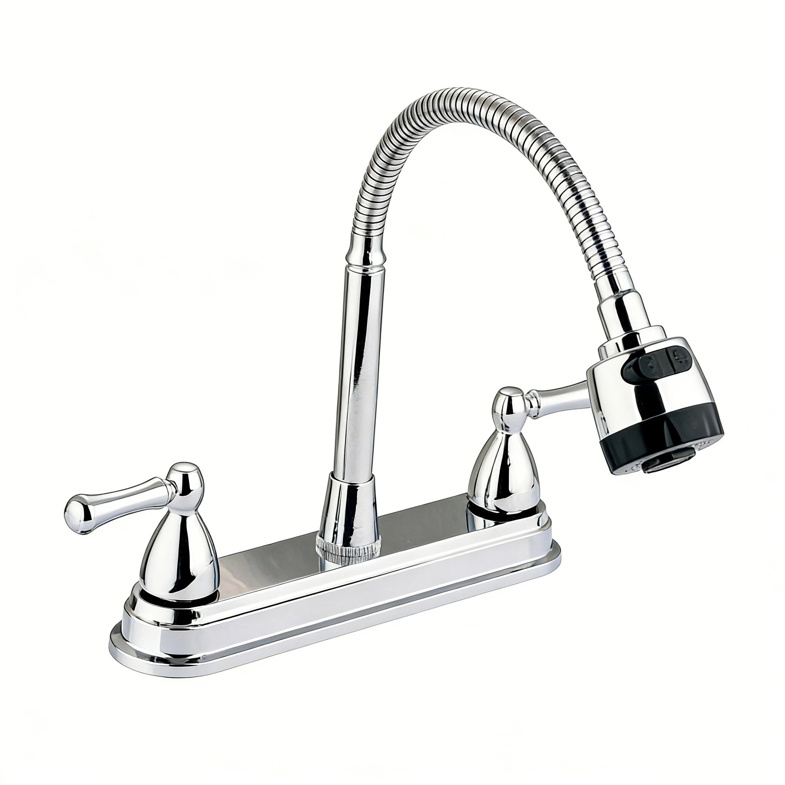 8Inch Chrome High Arc Kitchen Faucet 2Handle Sink Mixer Tap Deck Mounted Plastic