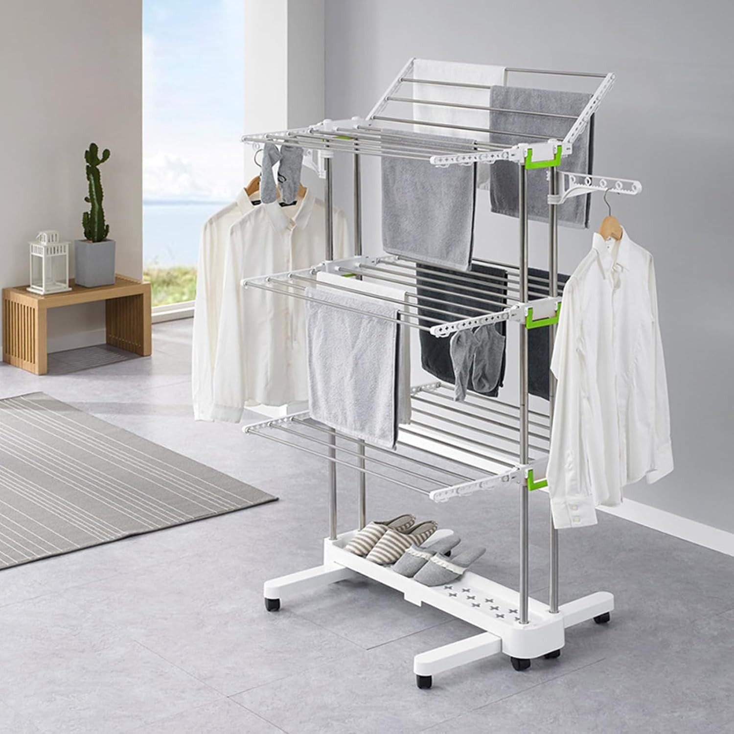 4-Tier Foldable Clothes Drying Rack with Wheels for Indoor & Outdoor Use
