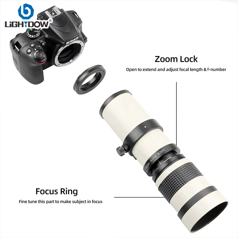 Lightdow 420-800mm f/8.3-16 Manual Telephoto Zoom Lens for Canon RF Canon EF  Ni