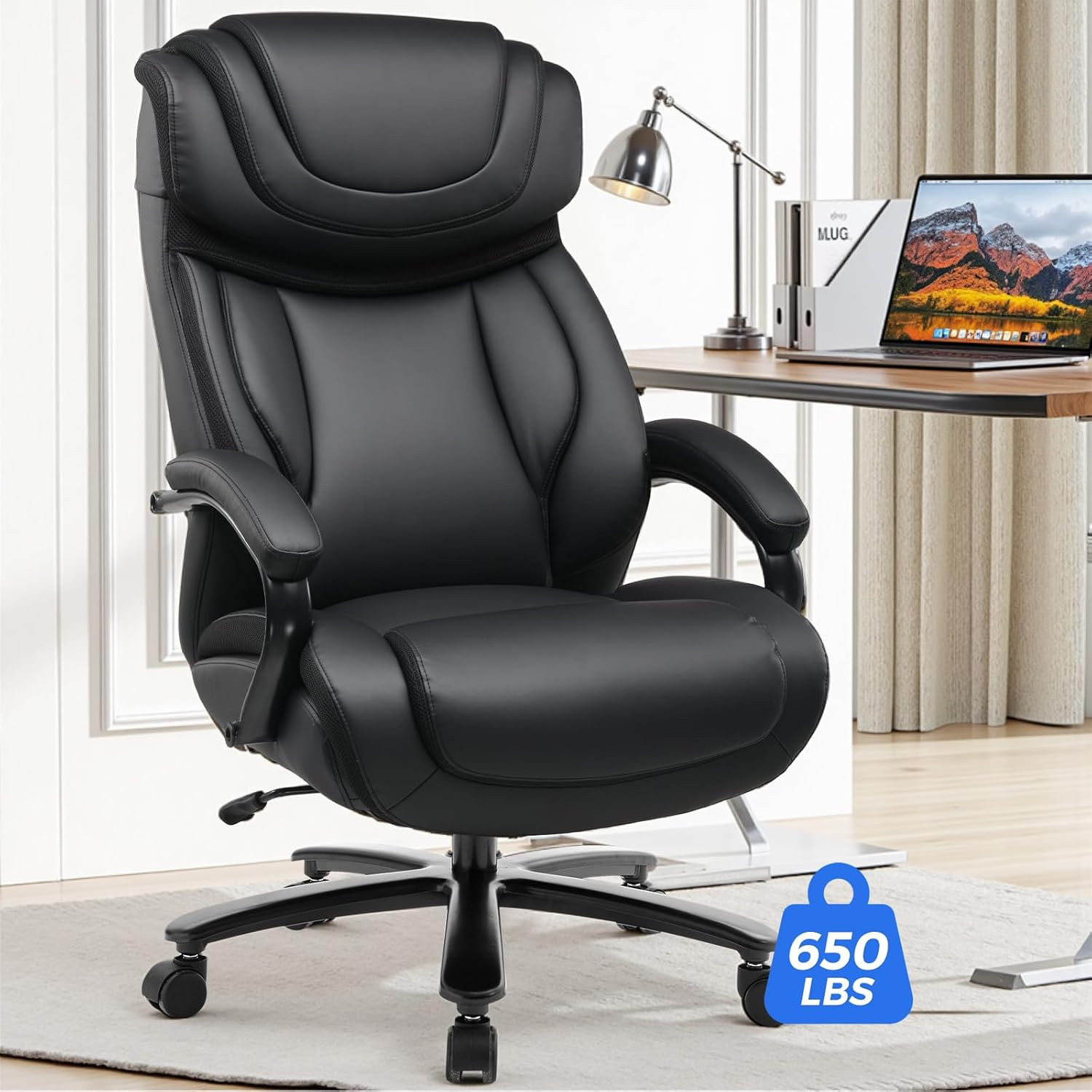 Big and Tall Office Chair 650Lbs Ergonomic Office Chair 6 Gear Adjustable Headre
