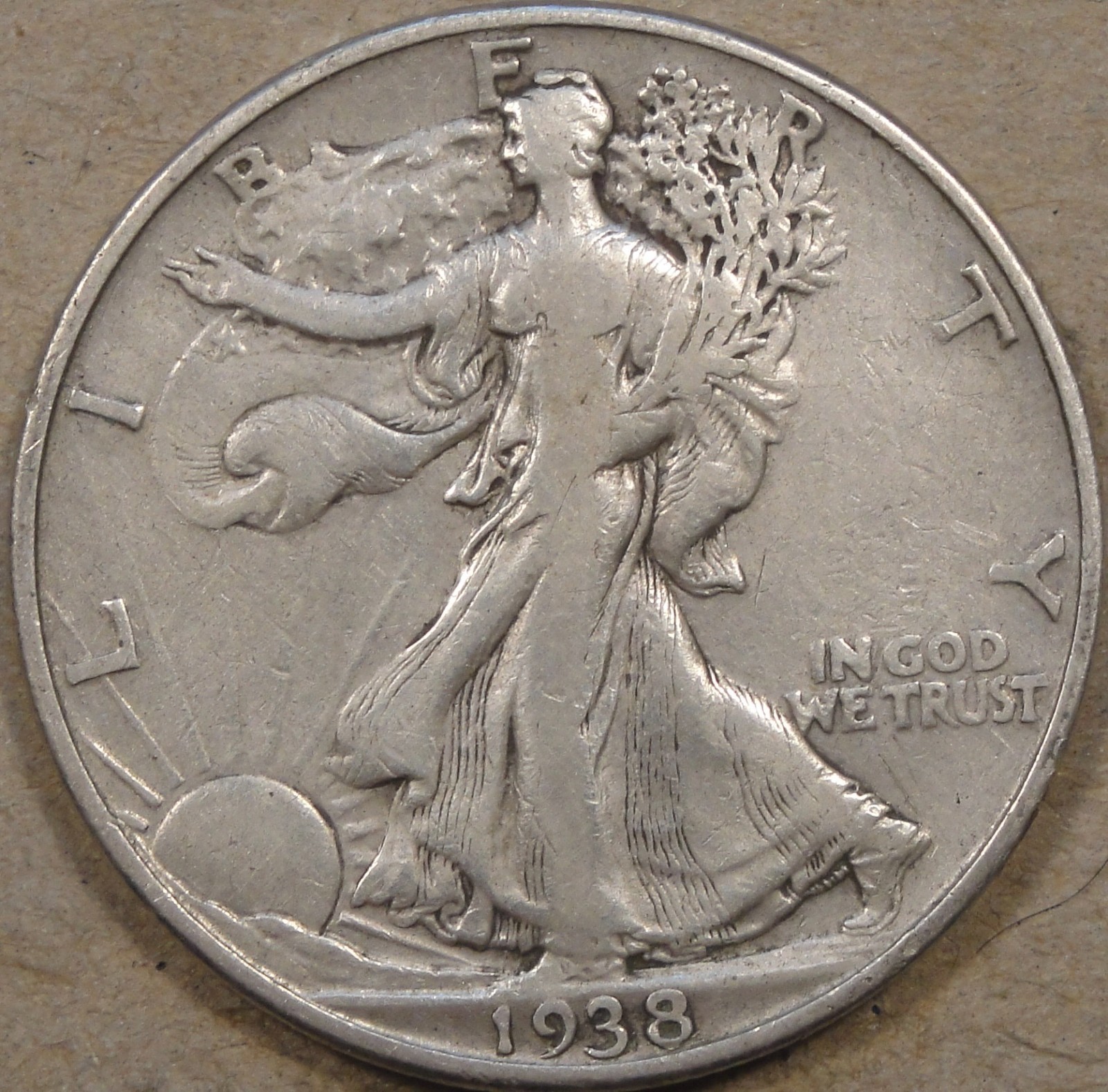 1938-D Walking Liberty Half Dollar 50c F-VF Details as Pictured L4-2