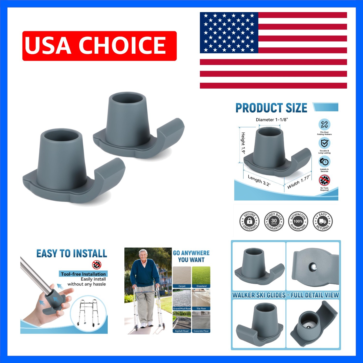 for Folding Walkers - Universal Walker Glide Caps & Sliders, Walker Feet Glid...