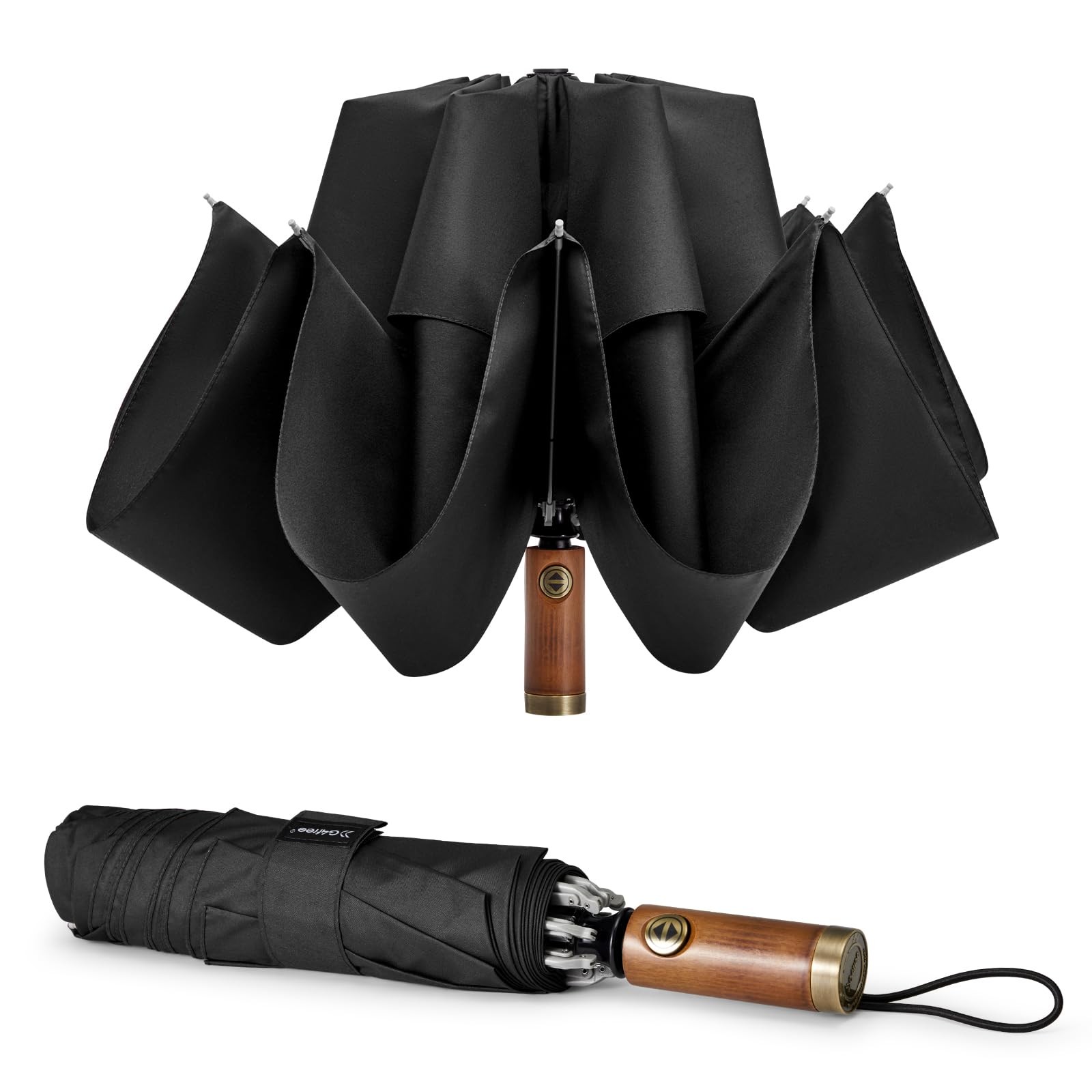 G4Free 54 Inch Inverted Windproof Umbrella with Wooden 54 inches, Black