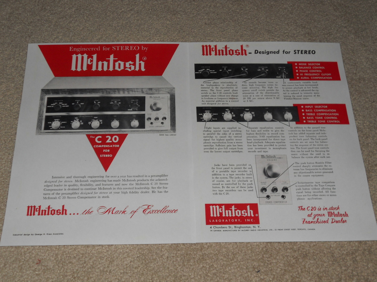 McIntosh C20 Tube Preamp Ad, 2 pg, Articles, Info, Beautiful Ad, 1959, Info