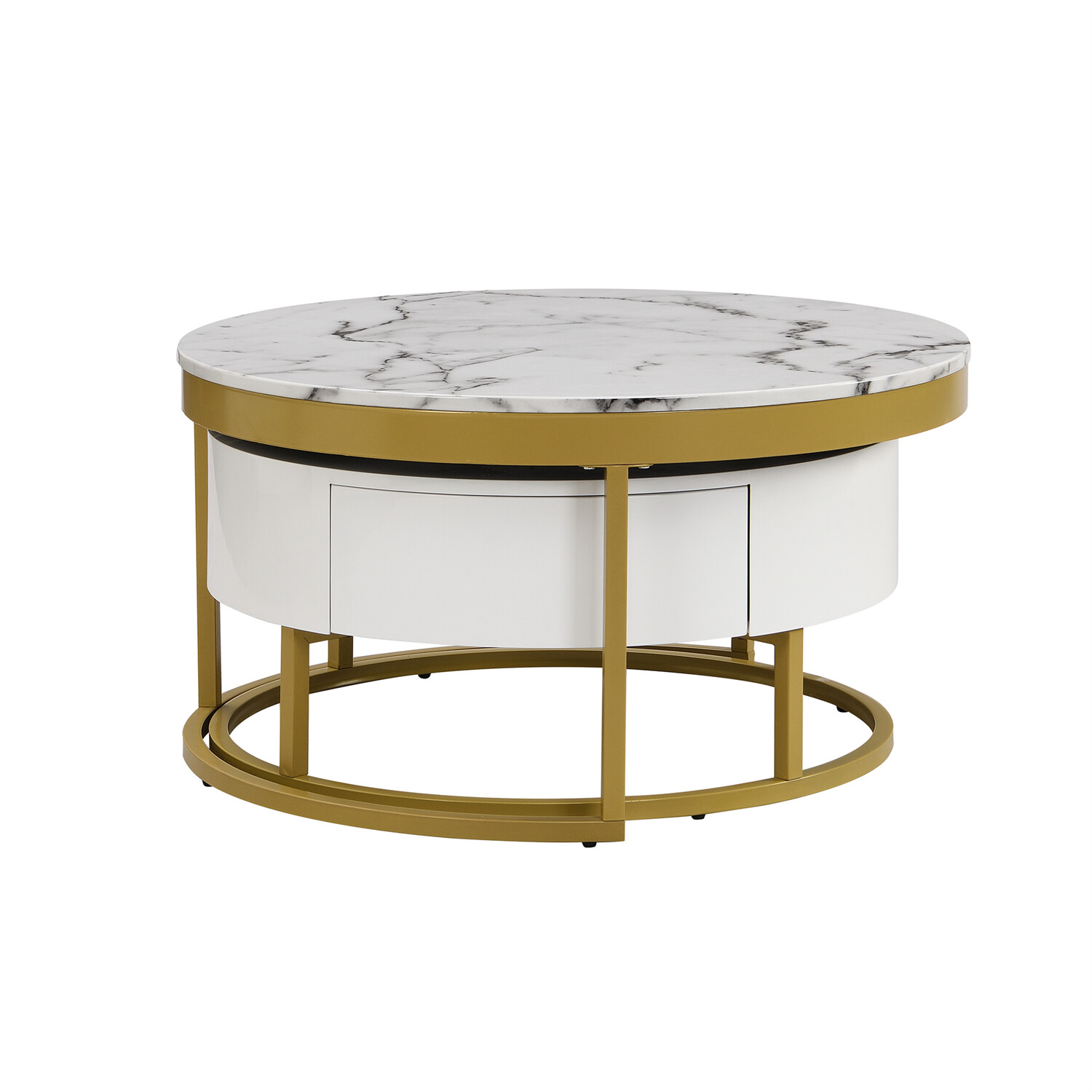 Modern Round Nesting Coffee Table Center Cocktail Table End Table w/ 2 Drawer