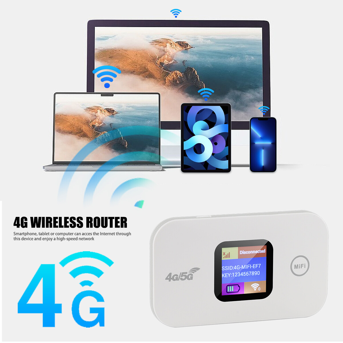 Portable LTE 4G Wireless WiFi Router Mobile Broadband MIFI LCD Hotspot 2100 mAh