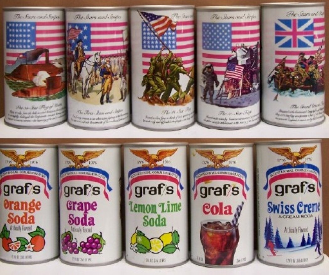 Lot of 5 Diff 1976 Graf's Graf 12 oz S/S Soda Cans Stars & Stripes Set #84 H/G