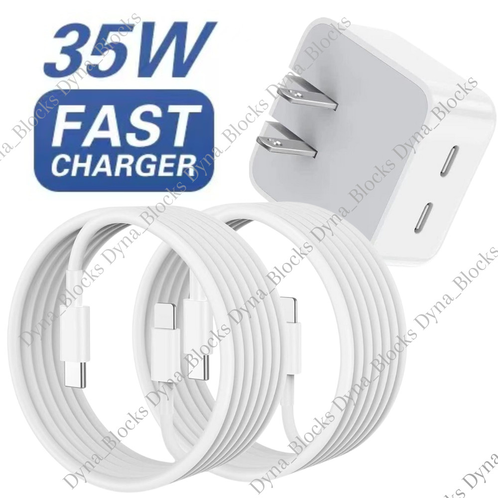 PD 35W Dual USB C Ports Fast Charger Adapter Type C Cable For iPhone 14/13/12/11