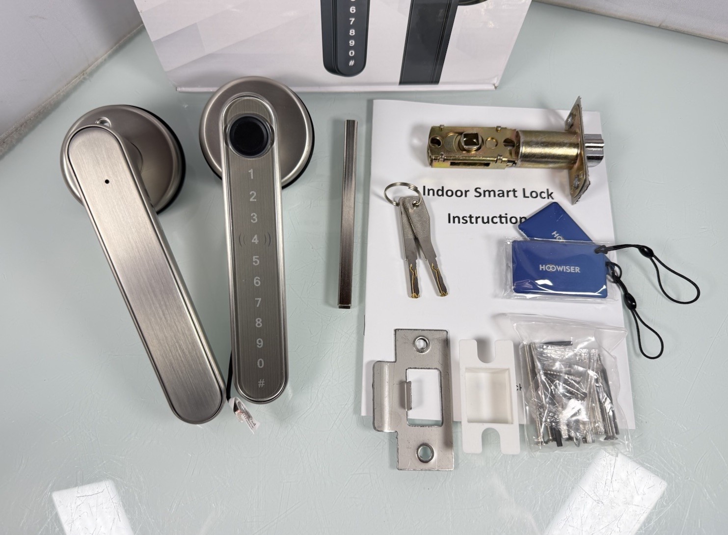 Hoowiser Smart Lock Fingerprint Keyless Code App Entry Door Lock Handle - Silver