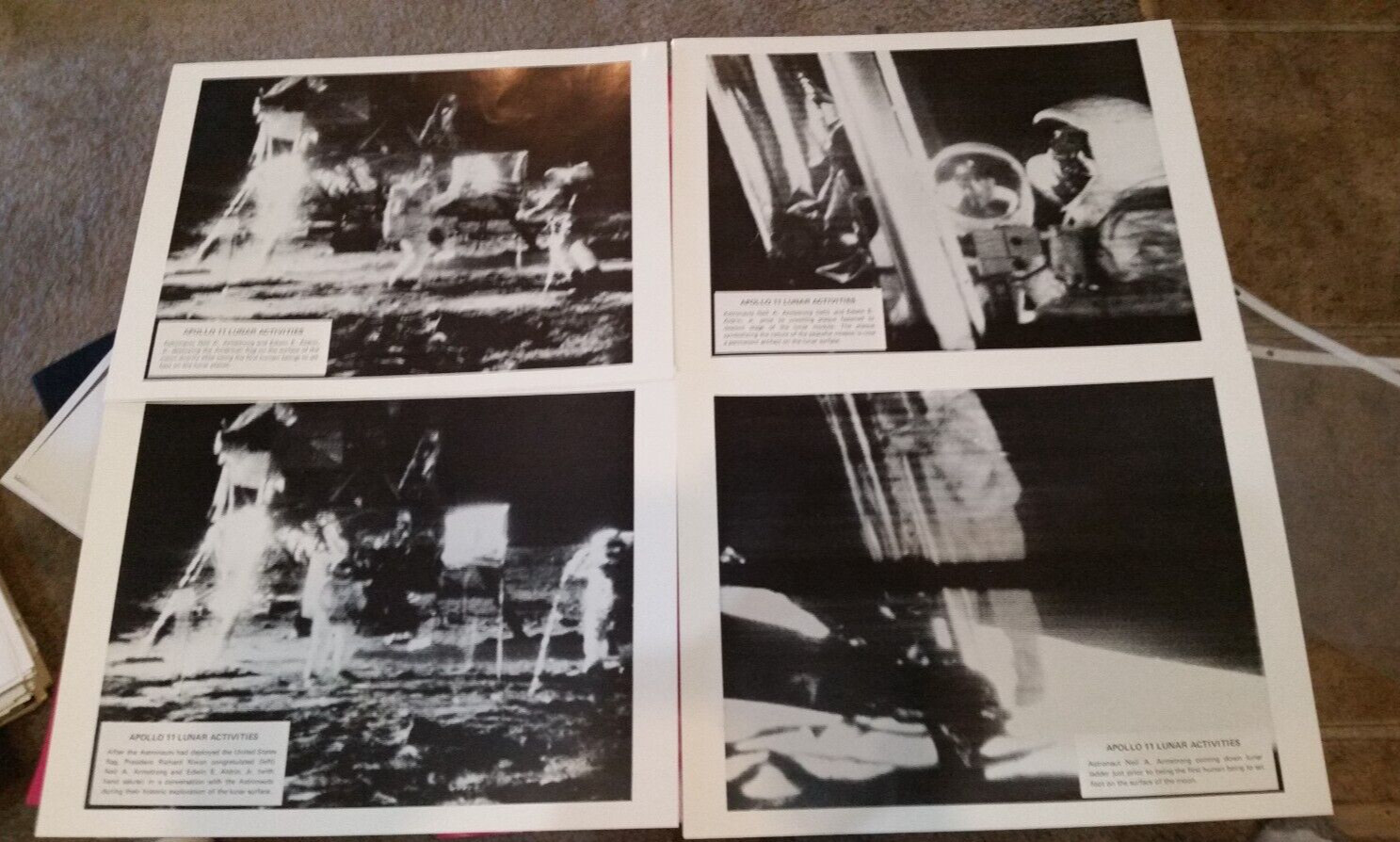 NASA APOLLO 11 ACTIVITIES PHOTOS 4 photos with descriptions 8-1/2” x 11”