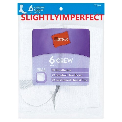 Hanes  6/12 paris Cushion Crew socks "SLIGHTLY-IMPERFECT"