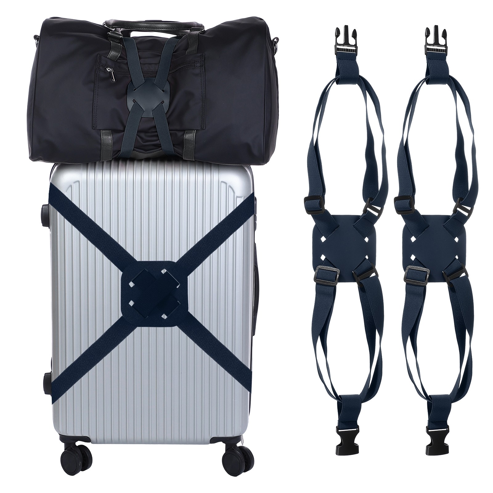 2Pcs Luggage Straps Bag Bungees for Add A Bag, Suitcase Elastic Strap, Dark Blue