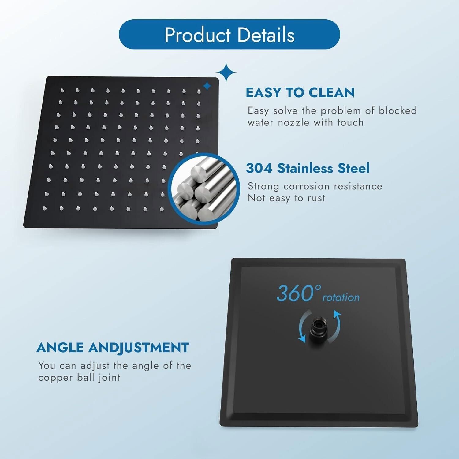 Black Shower Faucet Set 8"Rainfall Shower Head Combo System with Mixer Valve Kit