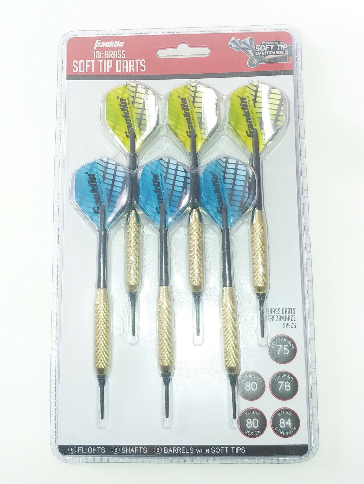 Franklin Sports Soft Tip Darts 18 Gram Brass 6 count Blue & Yellow NEW 56010S11