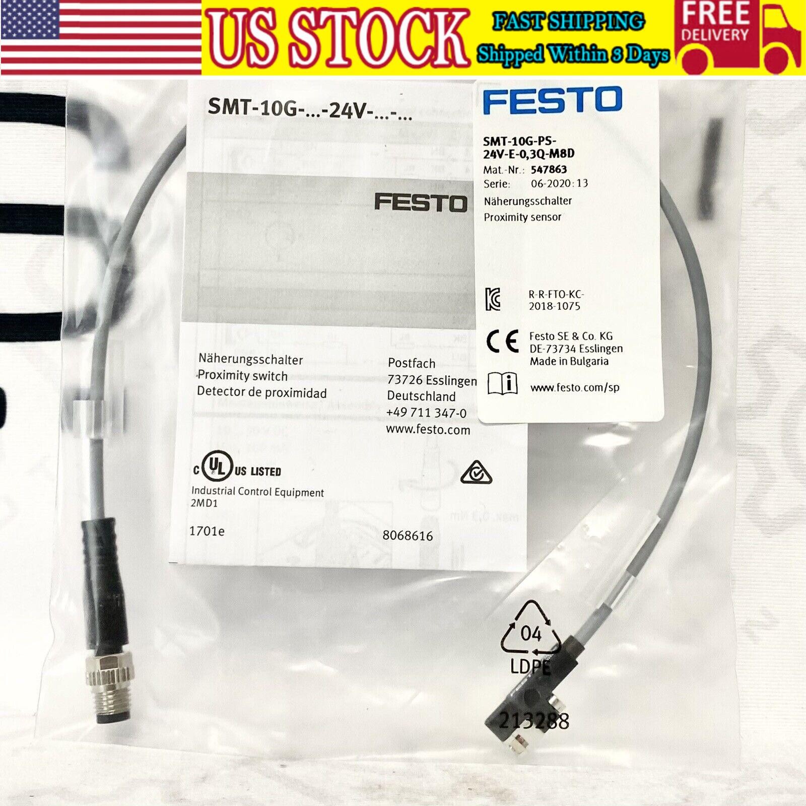 US FREE TAX New Festo SMT-10G-PS-24V-E-0,3Q-M8D 547863 Proximity Sensor