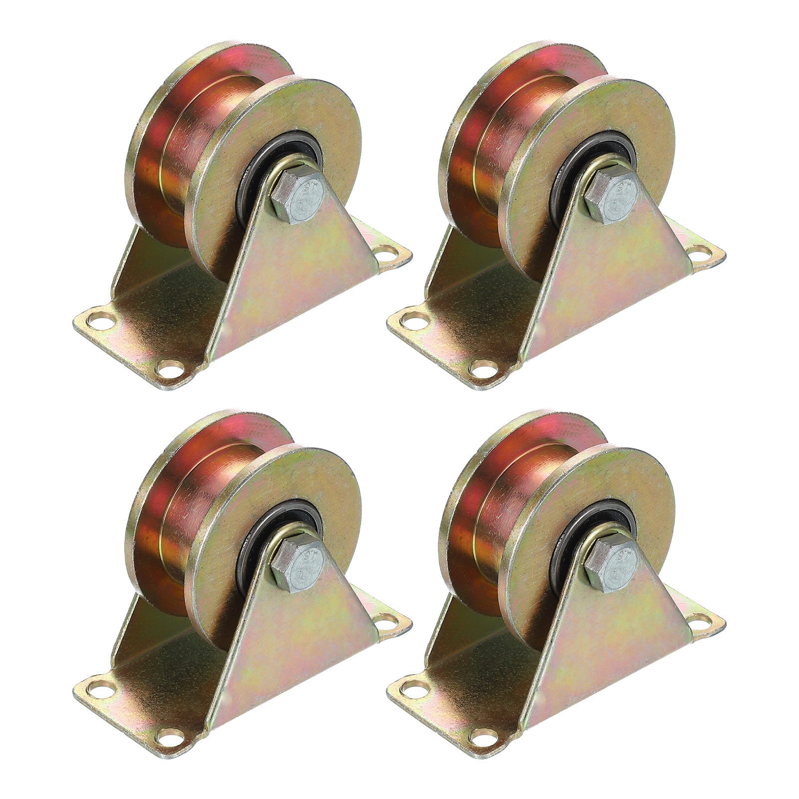 4Pcs Groove Wheel Caster H Type 2.5 Inch 551 Lbs Capacity Cast Iron