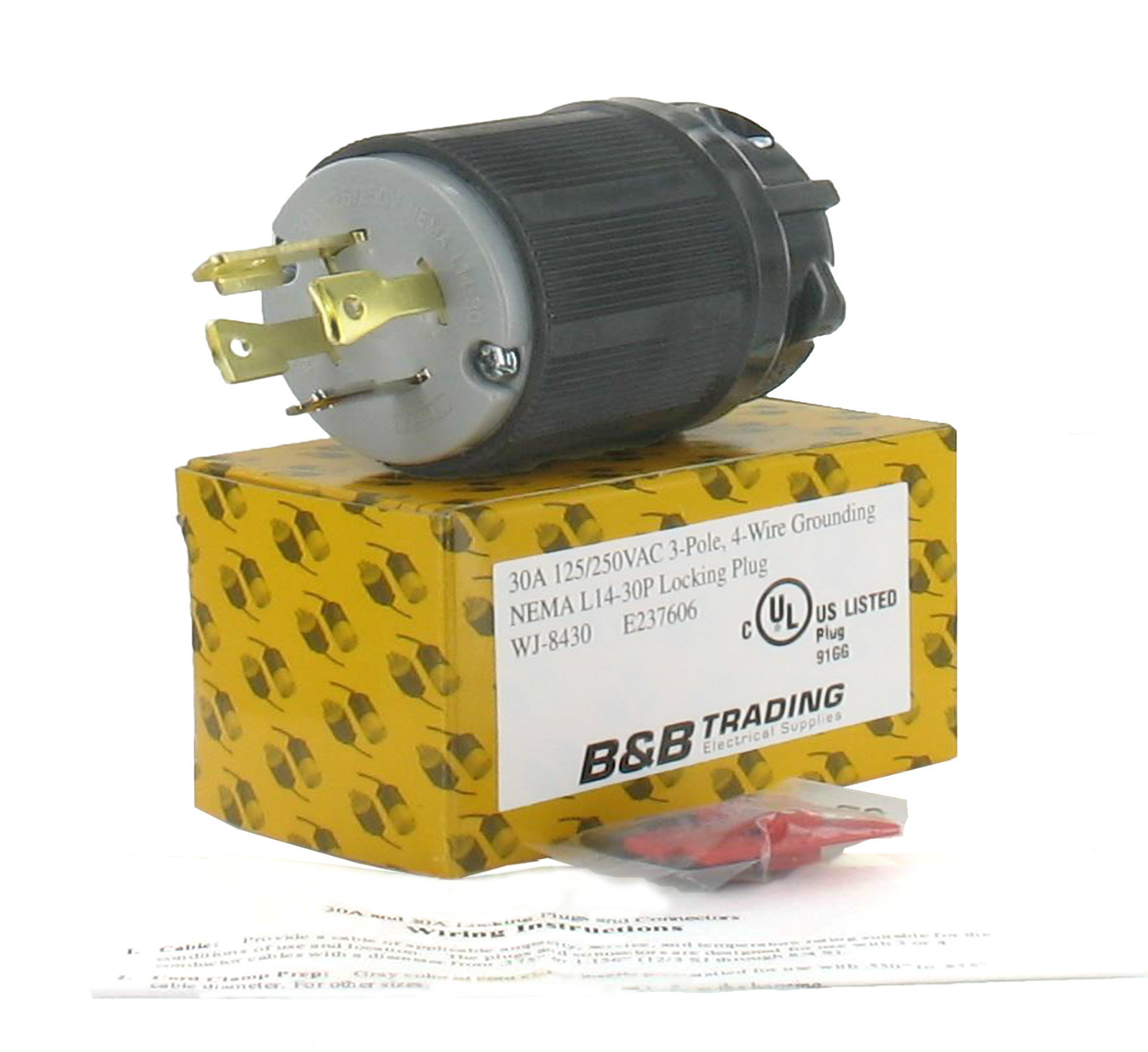 NEMA L14-30 30A 125/250V 3 Pole 4W Grnd. Plug w/External Cord Grip OLYM-L1430P
