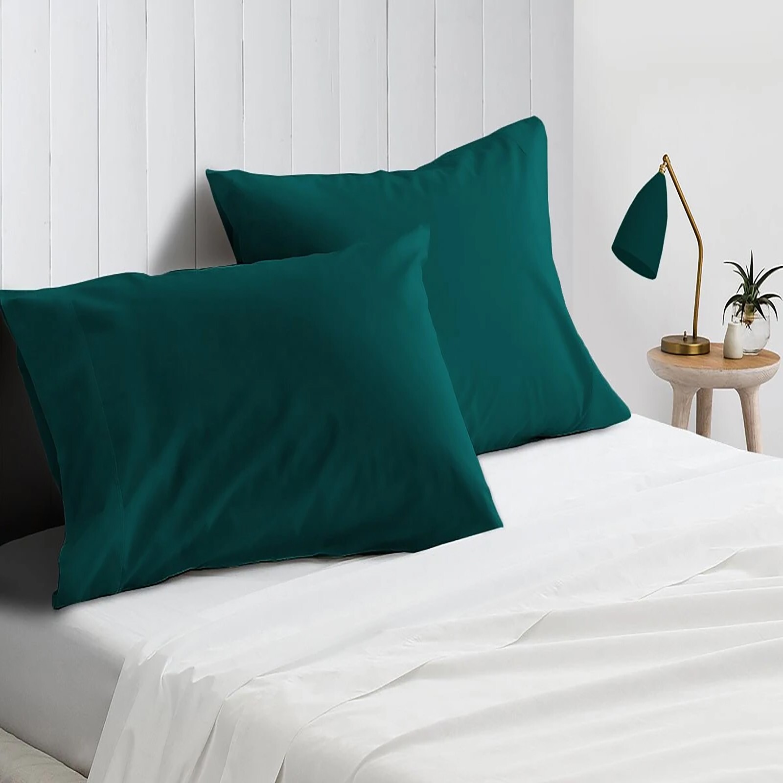 4 PCs Pillow Case Set 1200 TC 100% Cotton Teal Solid Queen Size