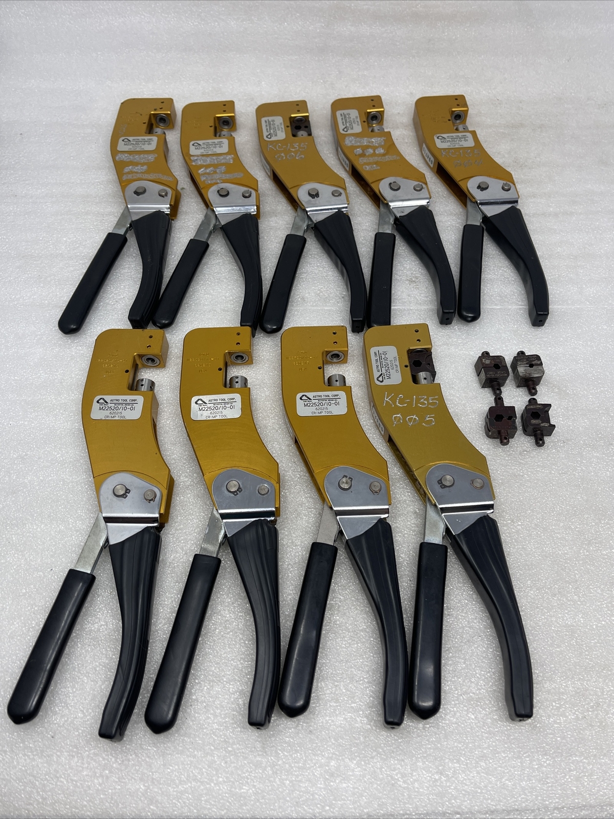 Lot Of (9) Astro Tool 620215 (M22520/10-01) C Frame Crimpers, 6 Sets Of Dies