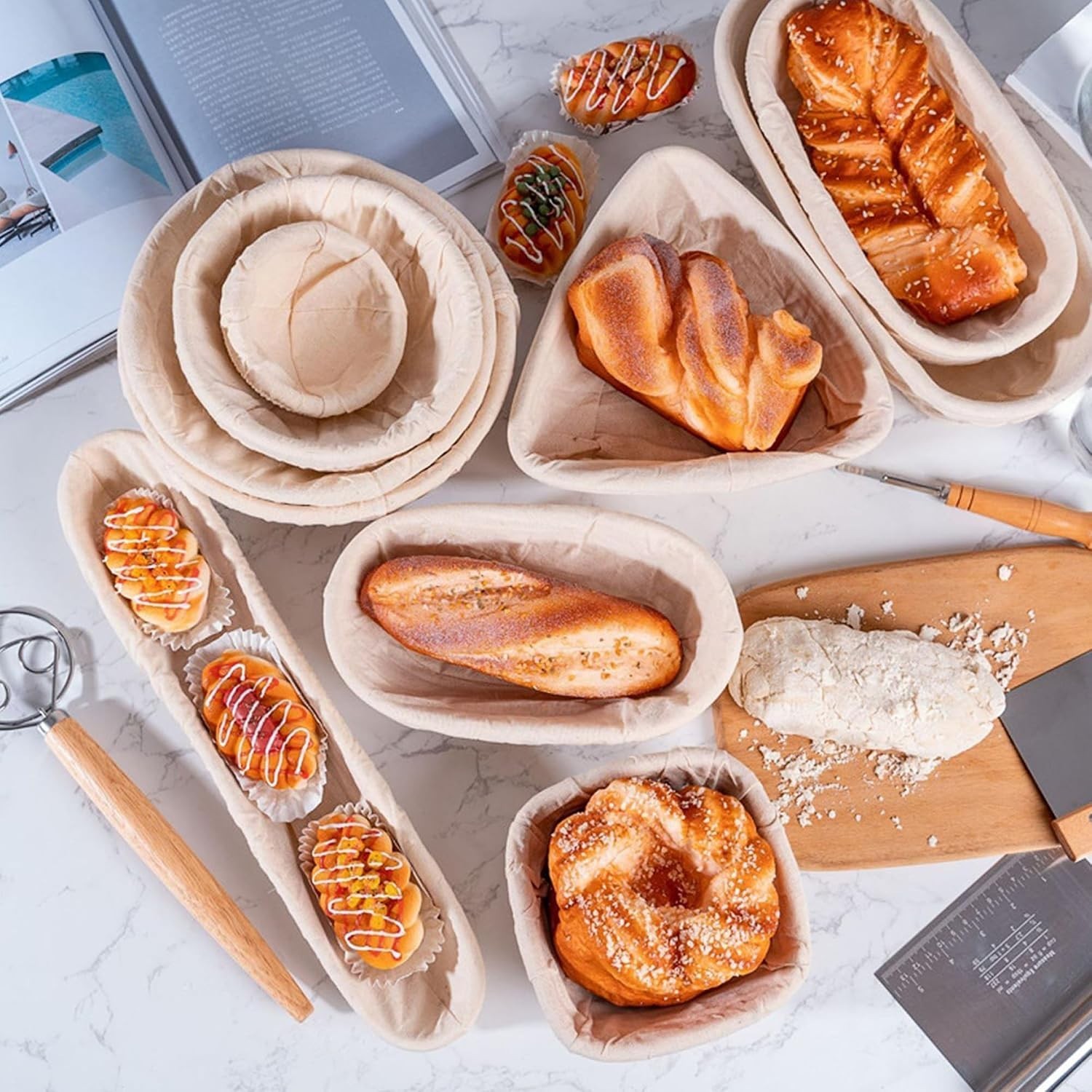 Bread Proofing Basket Set 2 Pack Rattan Sourdough Baskets for Baking