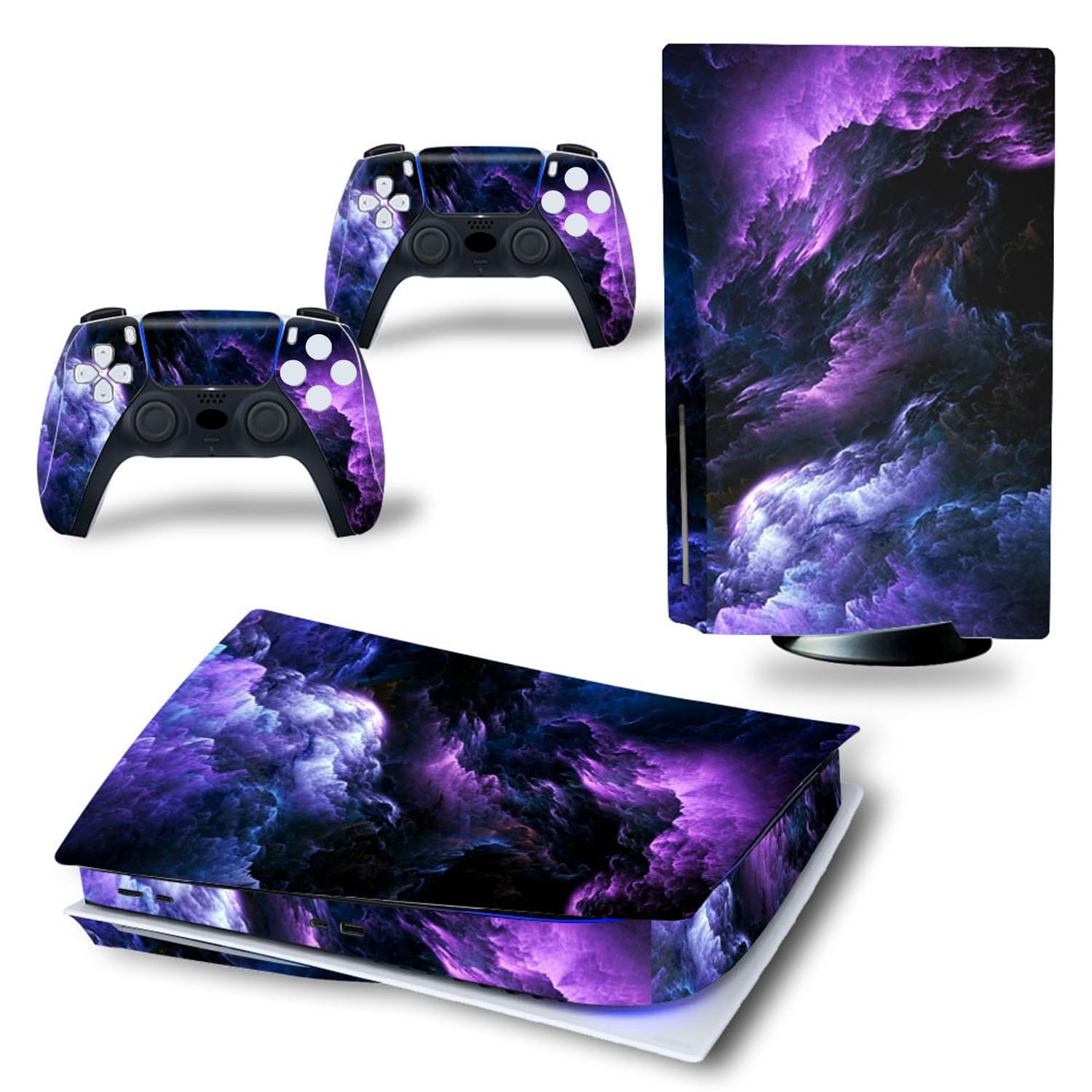 Skin Sticker for PS5 Console and Wireless Controller, Vinyl Decal Purple Clou...