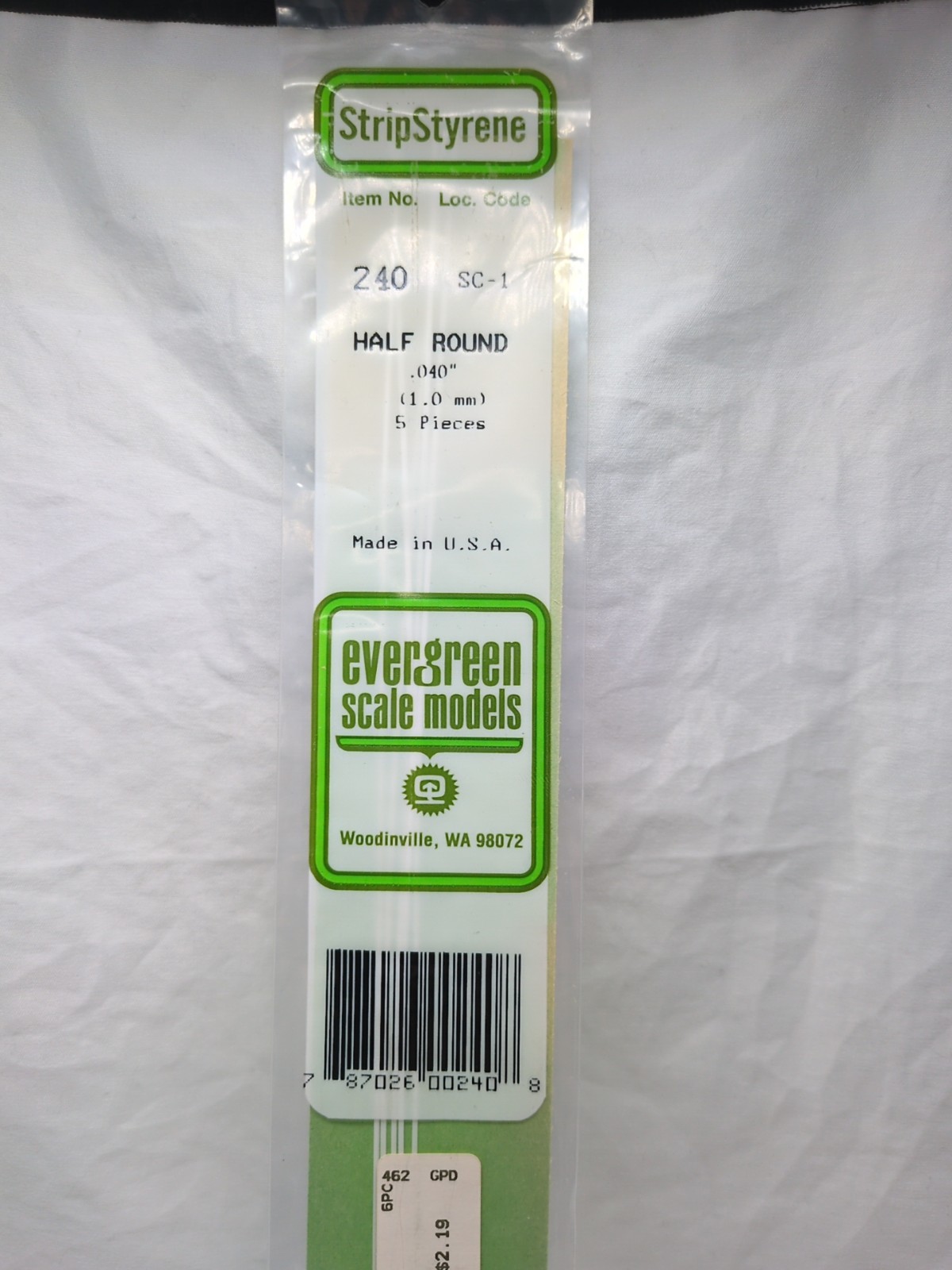 Evergreen Scale Models StripStyrene Half Round .040" (1.0 mm) 5 Pieces