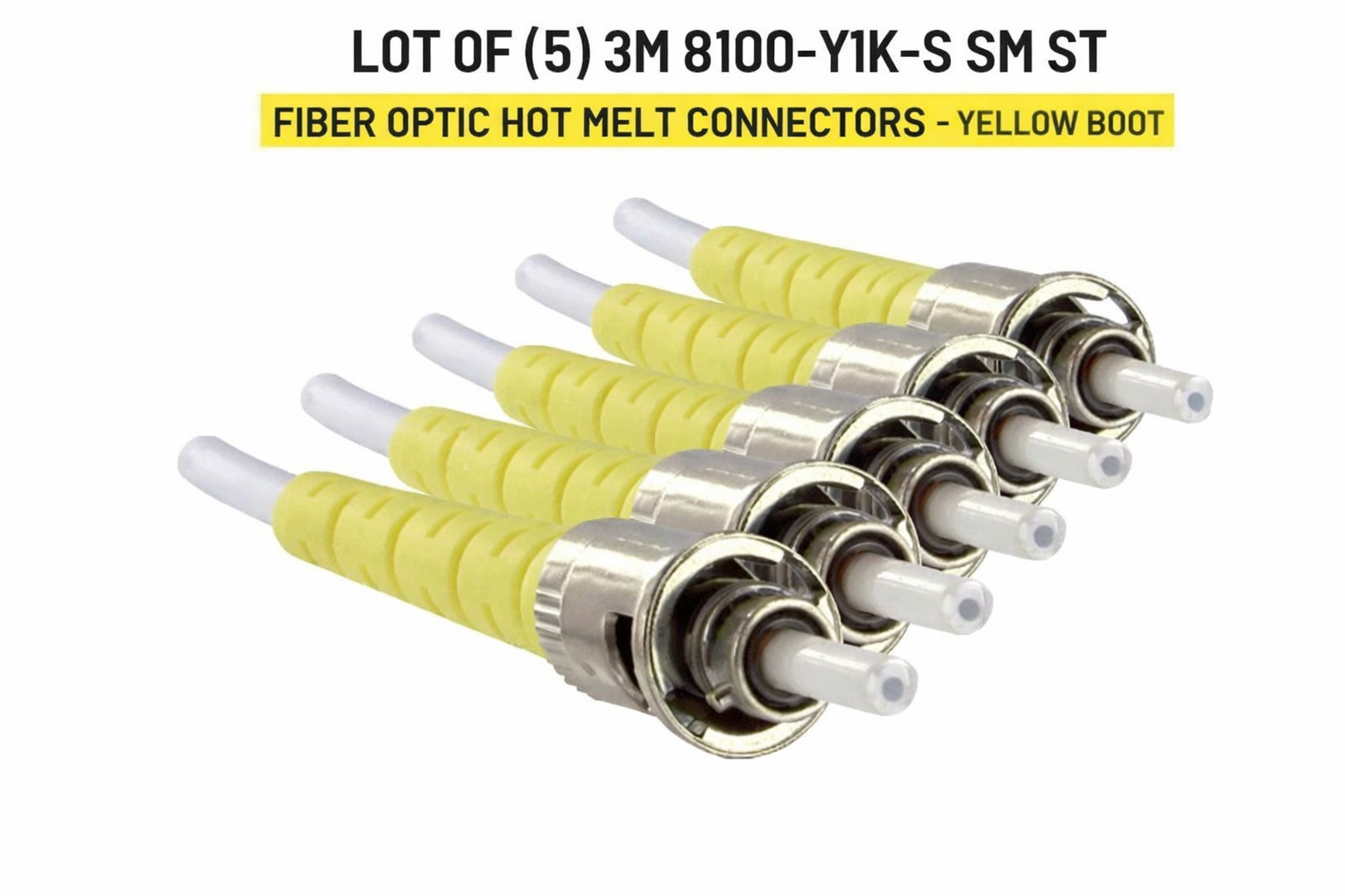 Lot 5 3M 8100-Y1K-S SM ST Fiber Optic Hot Melt Connectors Yellow Boot FREE SHIP!