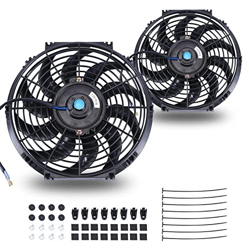 12 Inch Universal Slim Fan Push Pull Electric Radiator 12V 12 Inch-2pcs Black