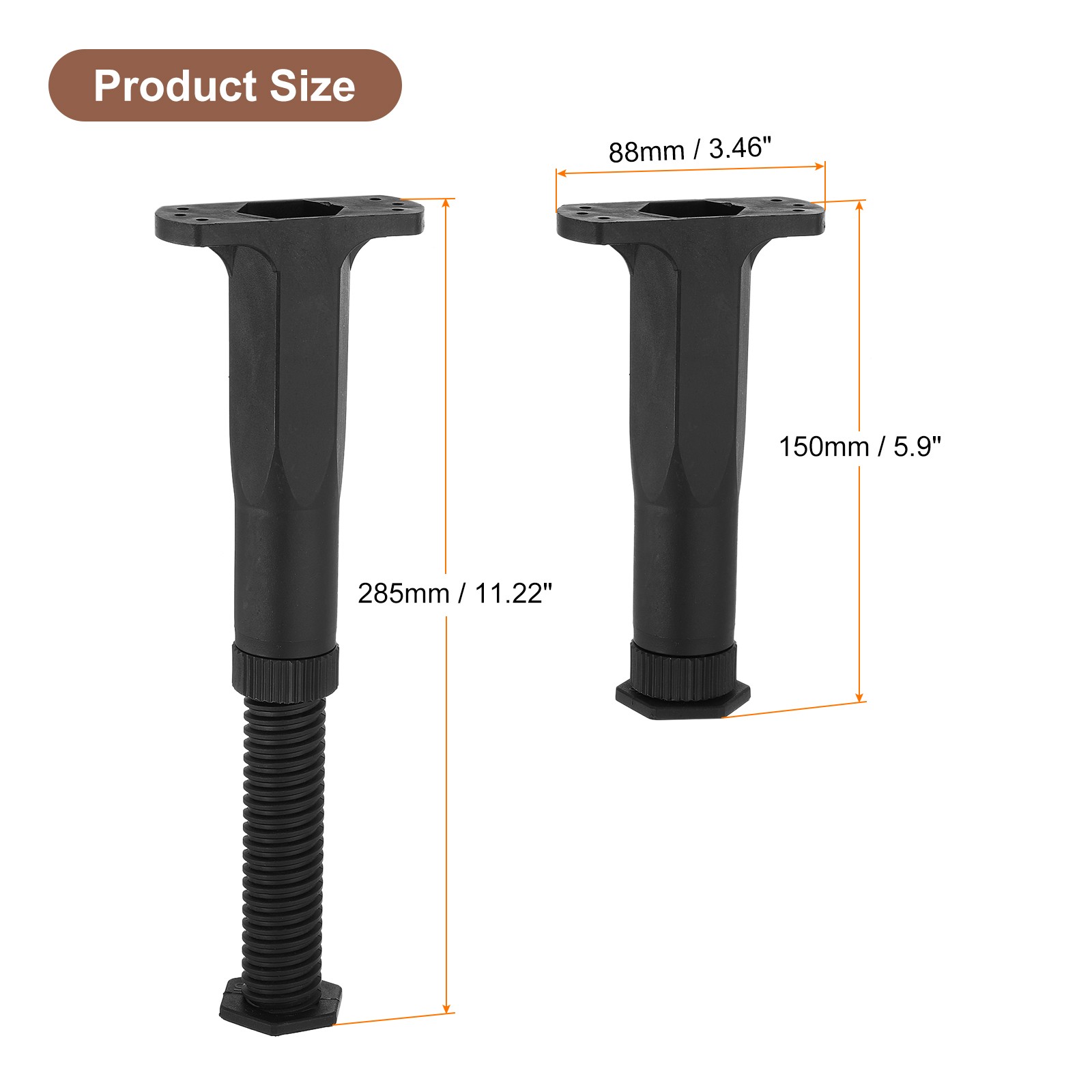 2 Set 11.22 Inch Total Height Adjustable Plastic Bed Frame Center Support Legs