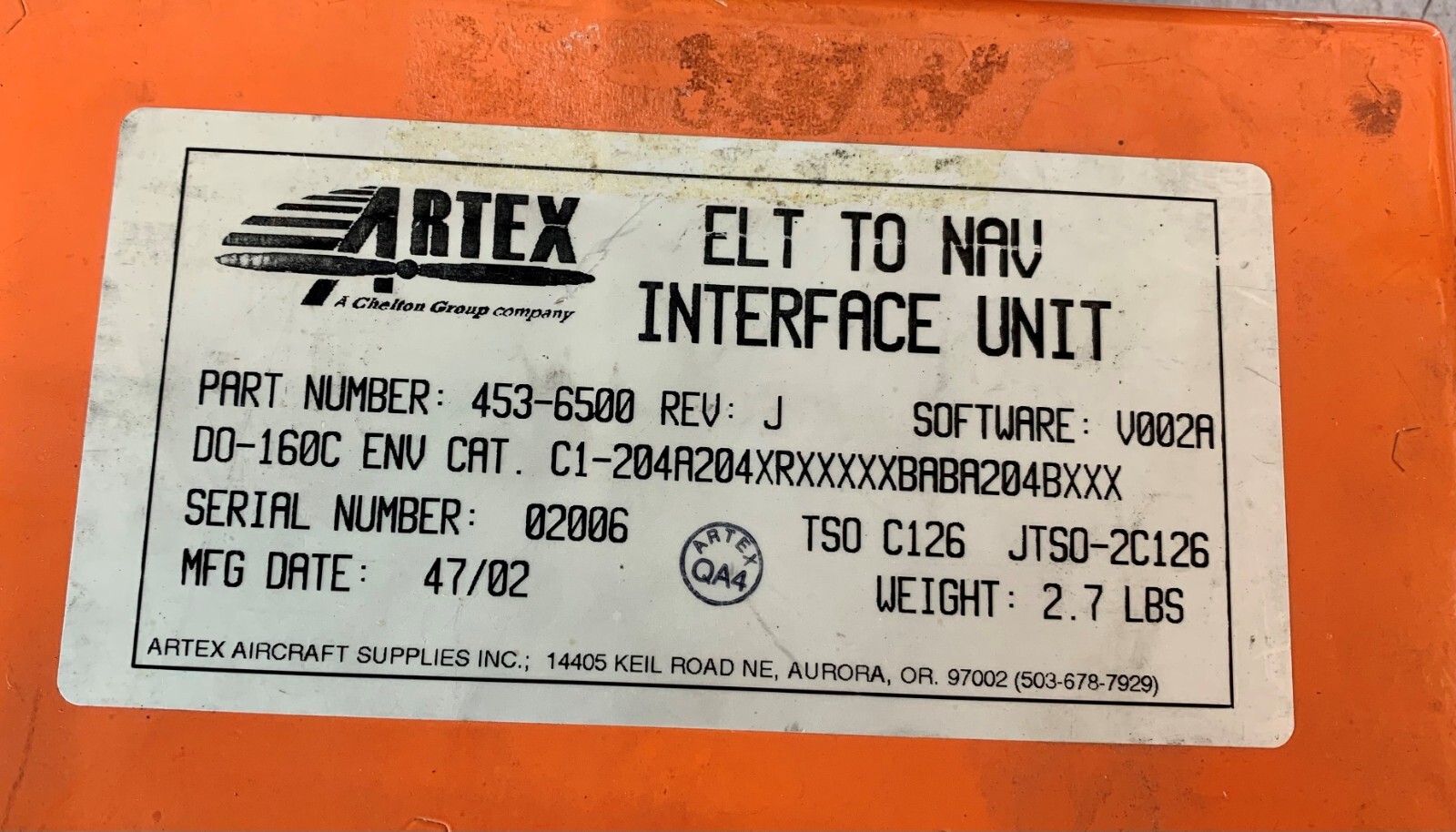ELT to NAV Interface Unit 453-6500 Removed Working