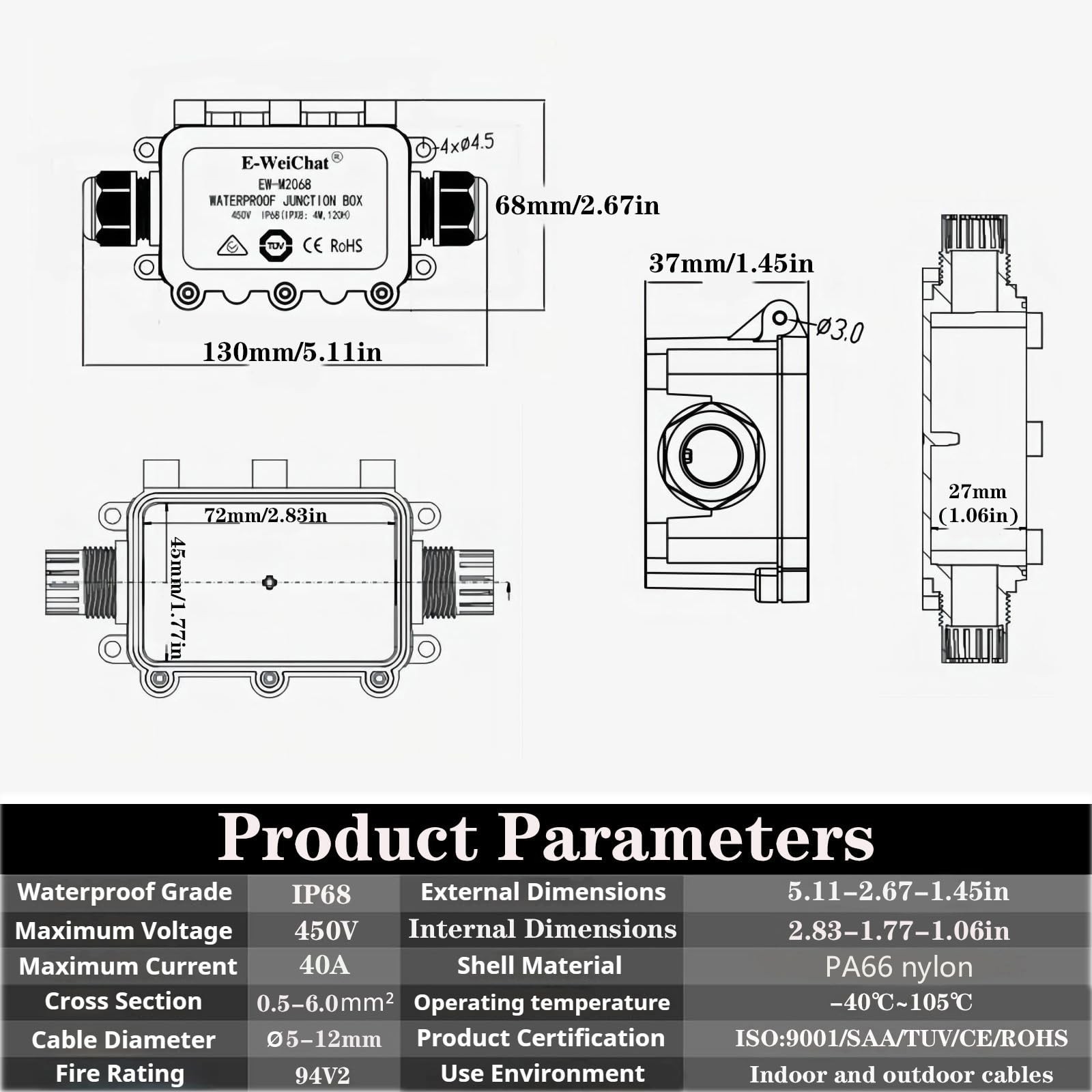 Outdoor Waterproof Junction Box Plastic Cable Electrical Open Splice Underground