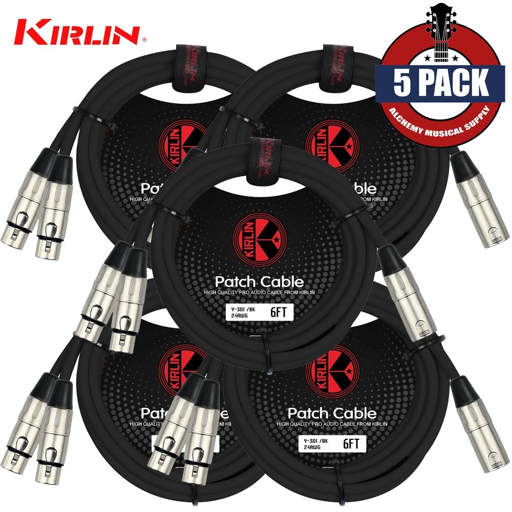 5-PACK Kirlin 6FT Splitter Y-Cable 3-Pin XLR Male to Dual XLR Female Y-301-06
