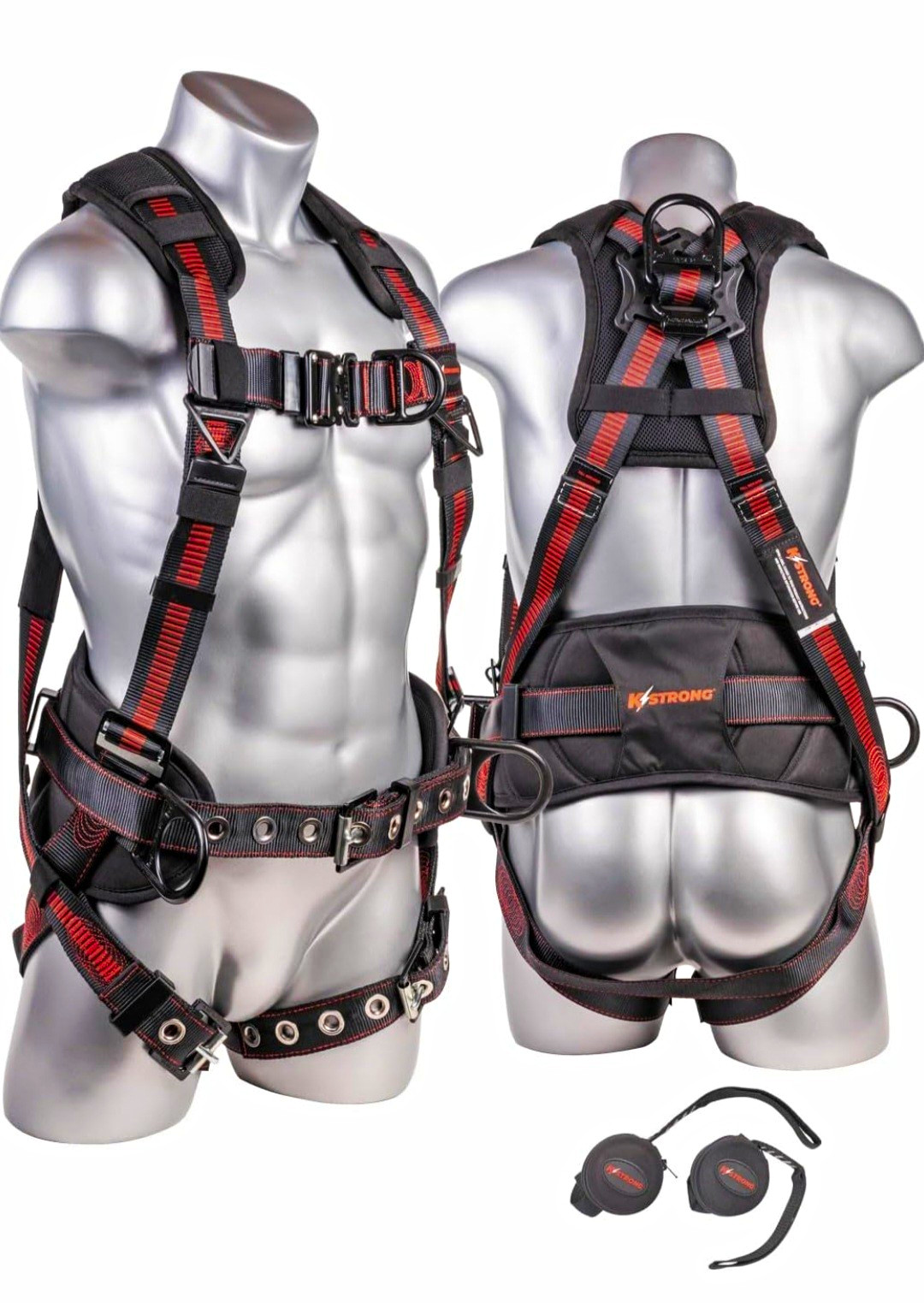 KStrong UFH10331P Full Body Safety Harness w/ Positioning Belt, D-Rings S-L