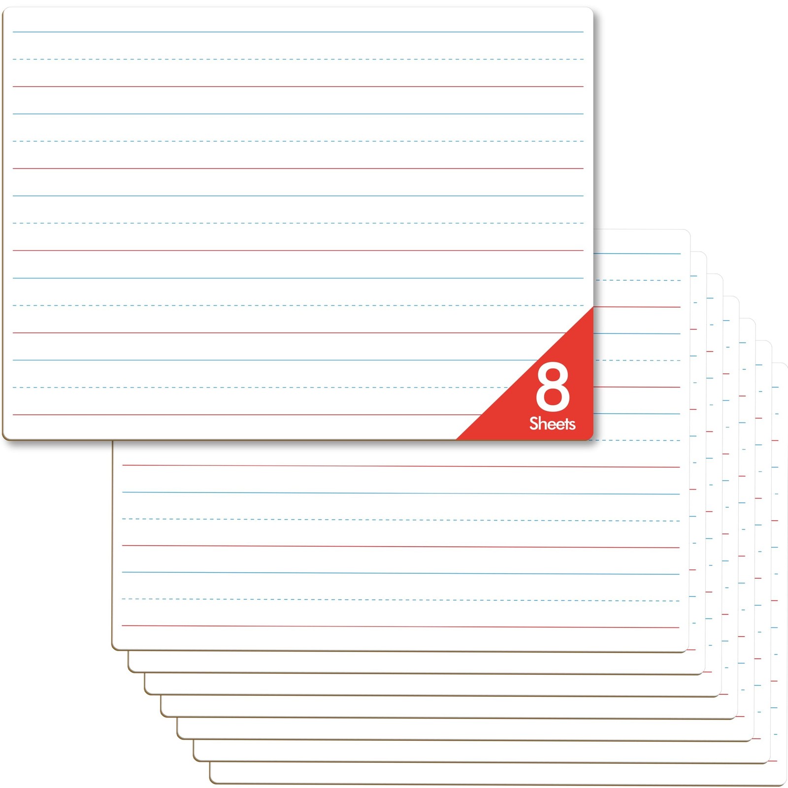 8 Sheets Dry Erase Lined Whiteboard, Double Sided Ruled Writing Board & Handw...