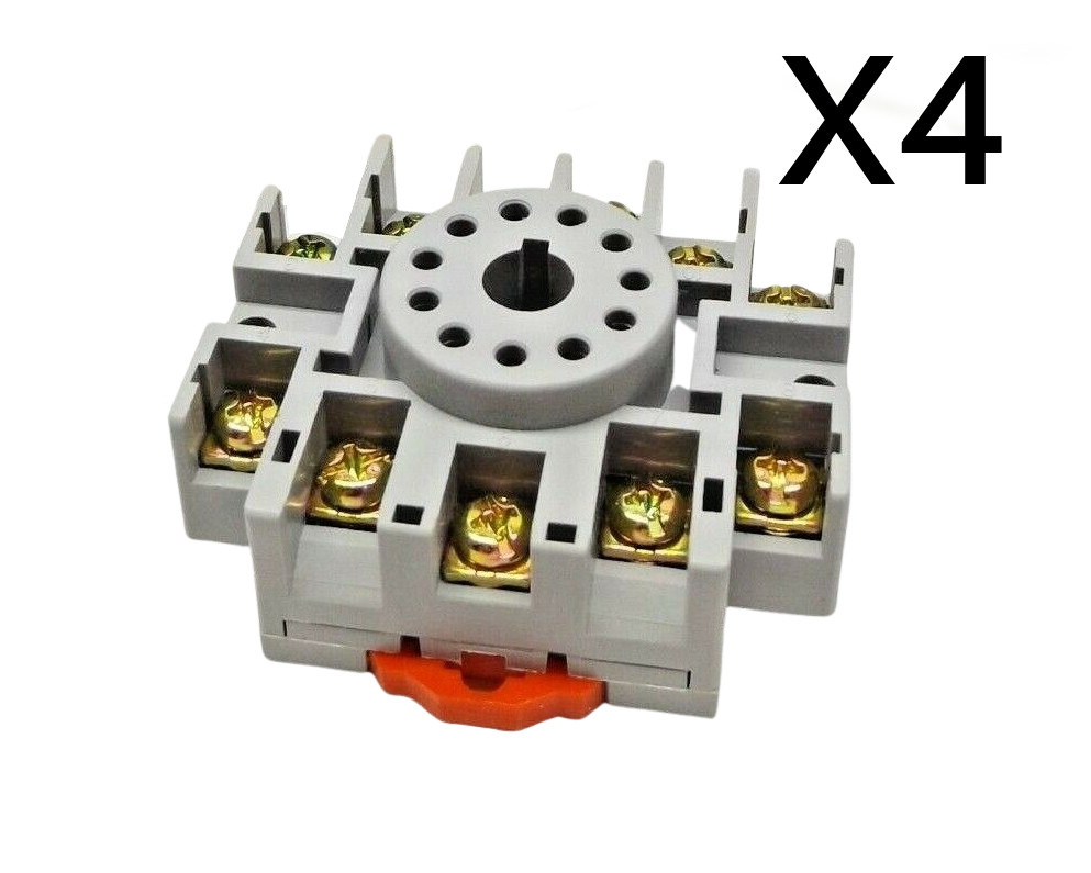 (4) Magnecraft 70-465-1 Relay Socket 11 Pin, Din Rail 600V 5A