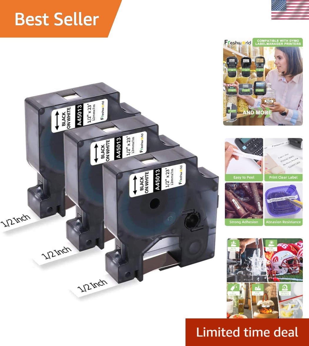 Durable Black on White 3-Pack Dymo D1 Label Maker Tape - Easy Peel & Install