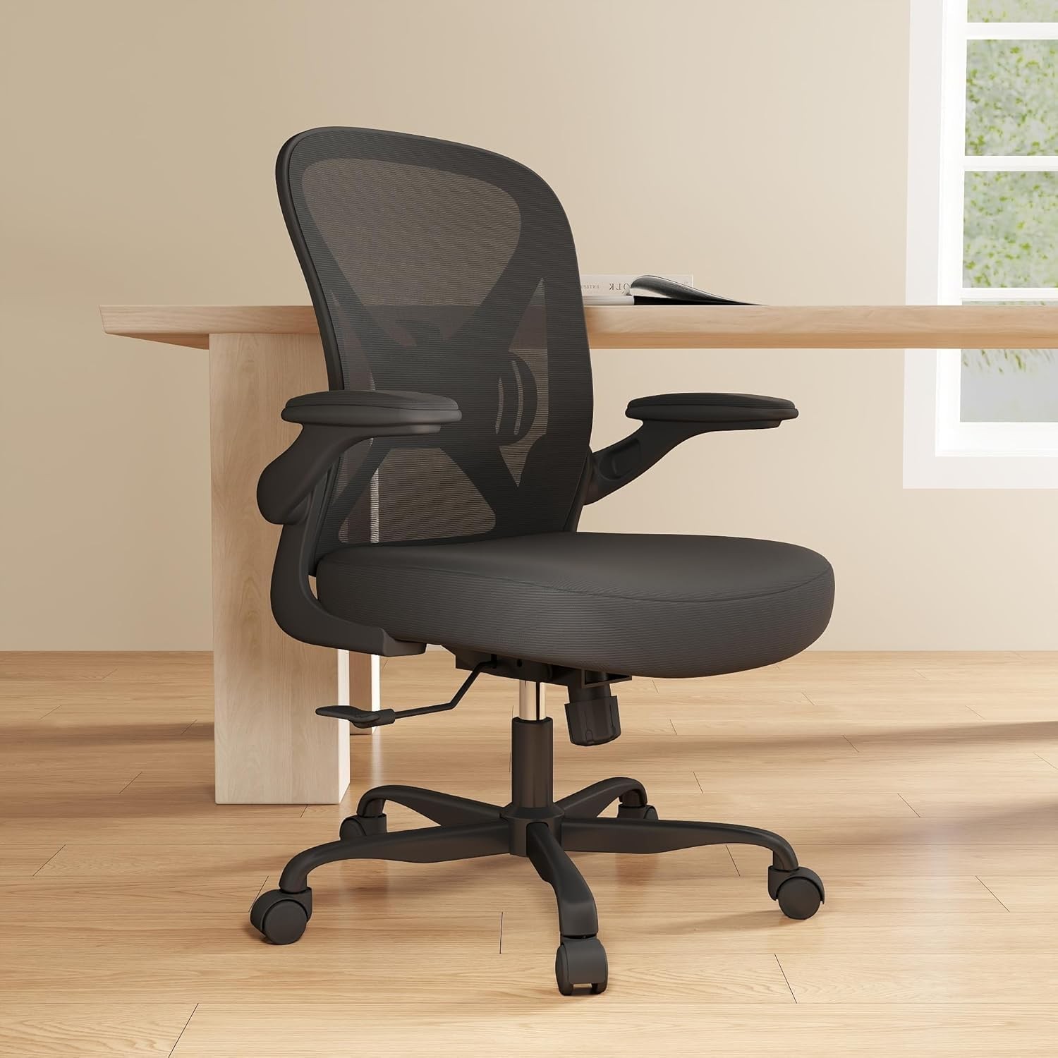 Mesh Office Chair W/ Adjustable Lumbar Support & Flip-up Arms Ergonomic Home