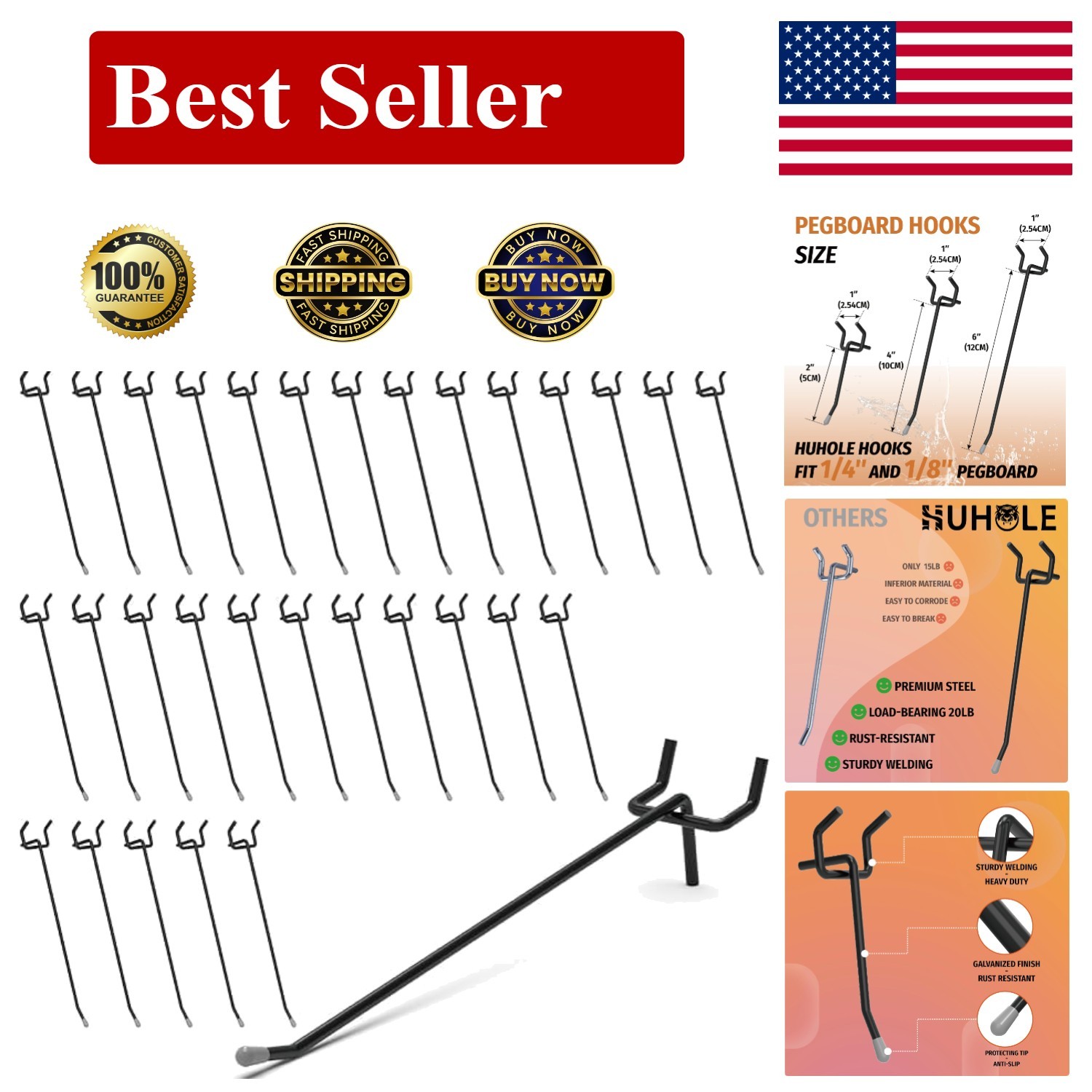 Versatile 50-Piece Heavy-Duty Pegboard Hooks - Fits Standard Boards, Rust-Proof