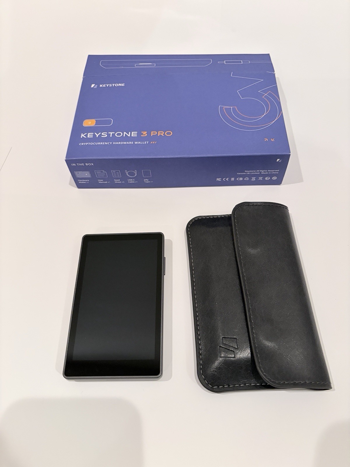 Keystone 3 Pro Hardware Wallet Air-Gapped Crypto Cold With Leather Wallet Pouch