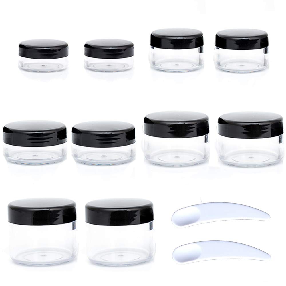 ZEJIA 10pcs Small Travel Containers, Black Sample Jars with 10pcs,