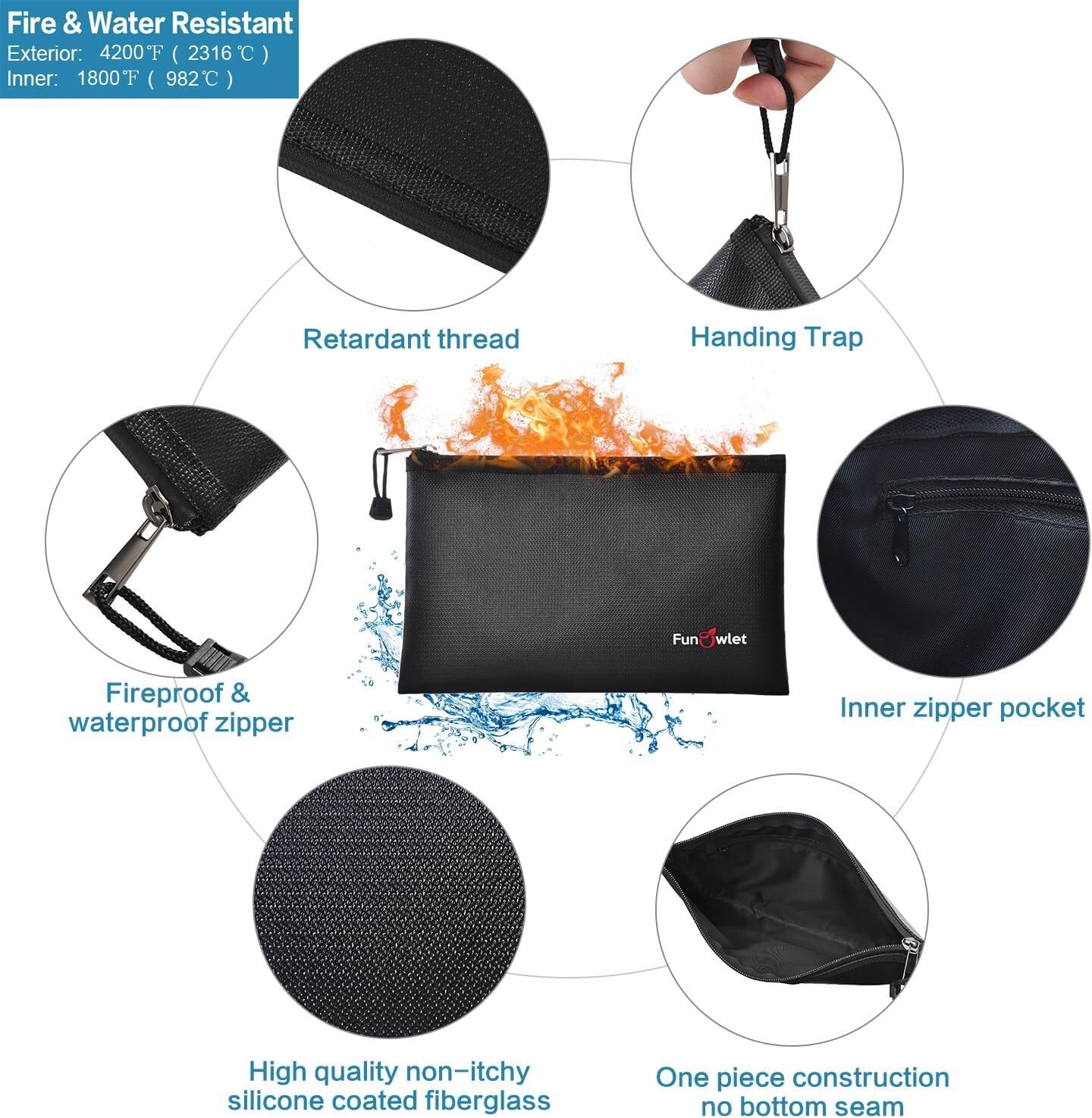Fireproof Safe Money Document Bag - 13.4" x 9.8"