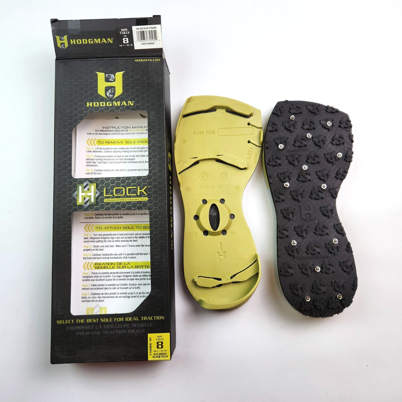 Hodgman H-Lock Studded Wadetech Rubber Soles - Size 8