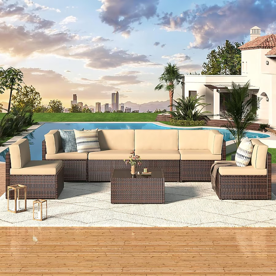 AECOJOY 7 Piece Outdoor Patio Furniture Set - Beige / SALE